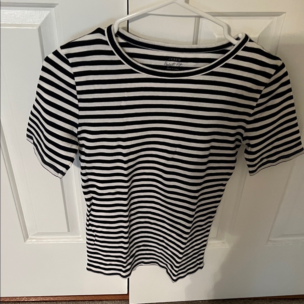 J. Crew Women's Short Sleeve Black and White Striped Tee